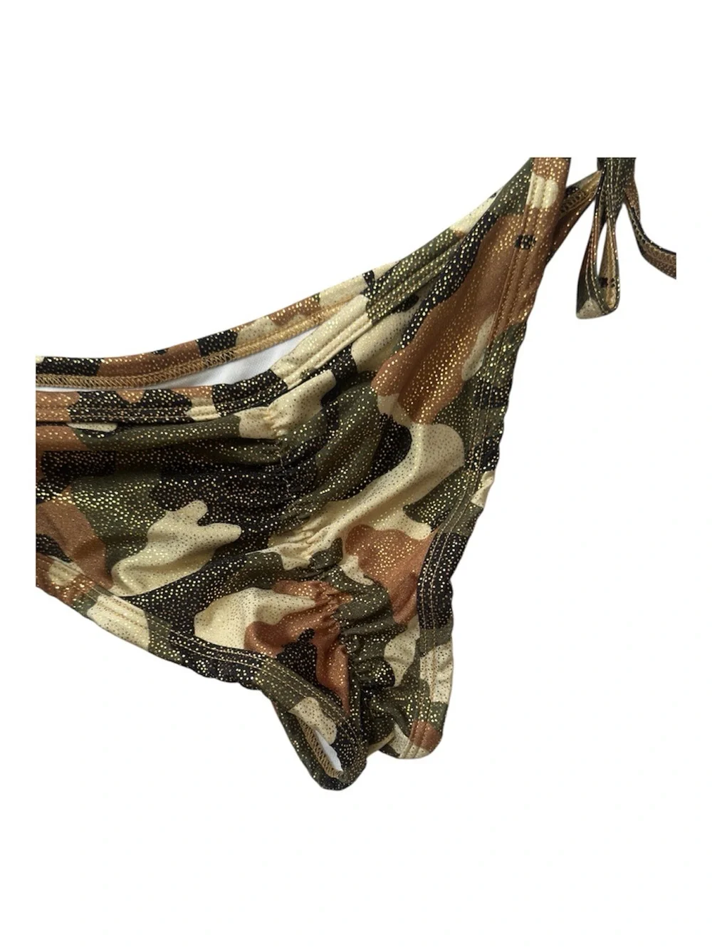 Daisy Camo Triangle Tie-Side Bikini - Olive, Brown, Tan